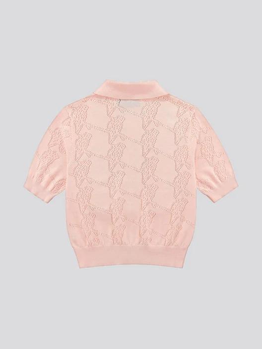 Pointelle Knit Polo Pink