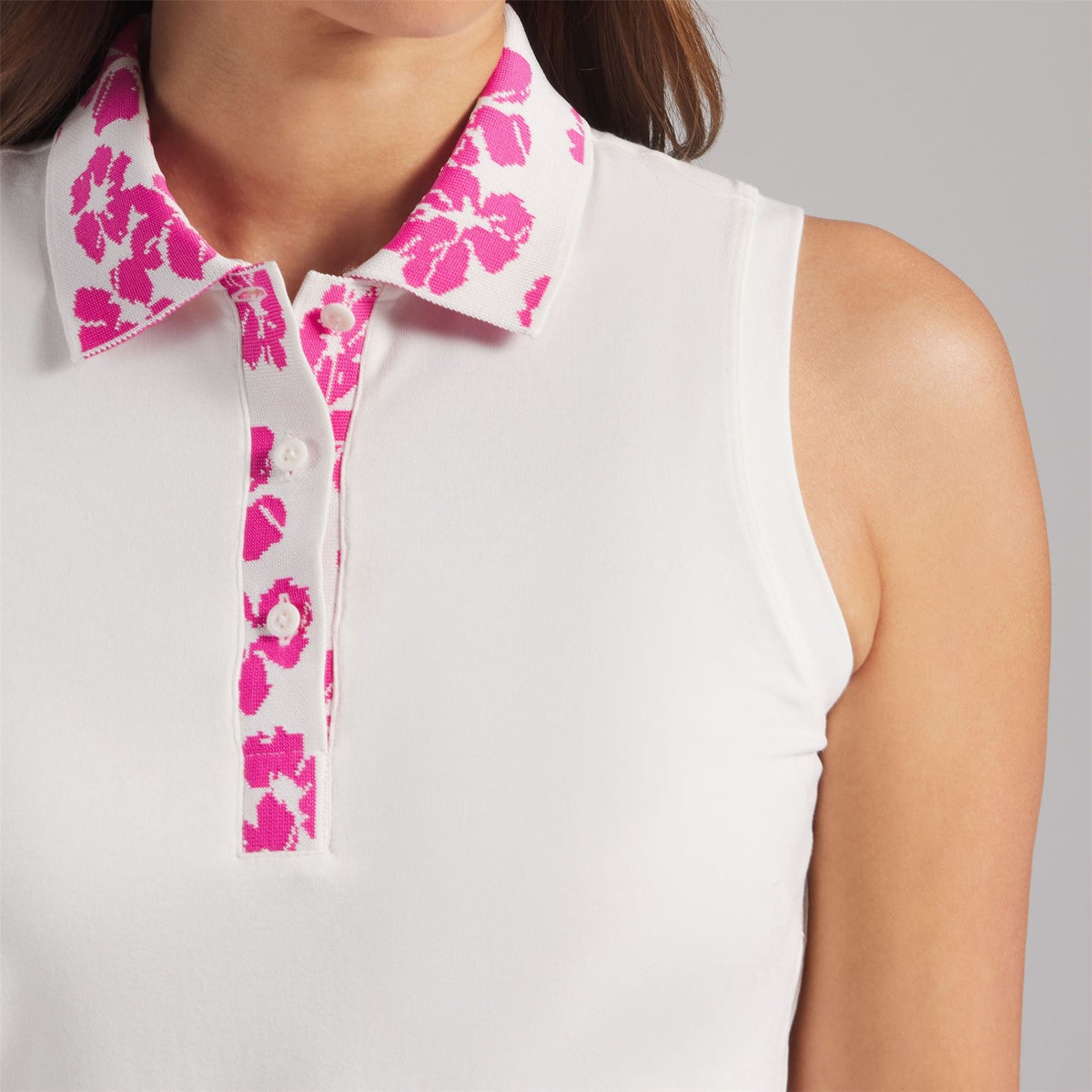 Modalon Floral Rib Sleeveless Polo Shirt Warm White/Pink Opan