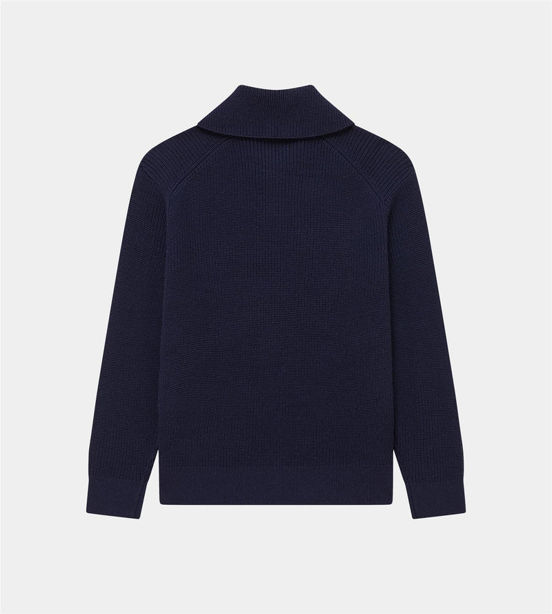 Wool Quarter Button Sweater Deep Navy