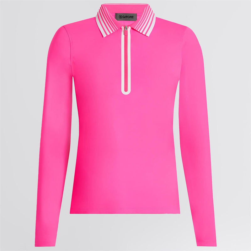 Silky Tech LS Quarter Zip Polo Knockout Pink