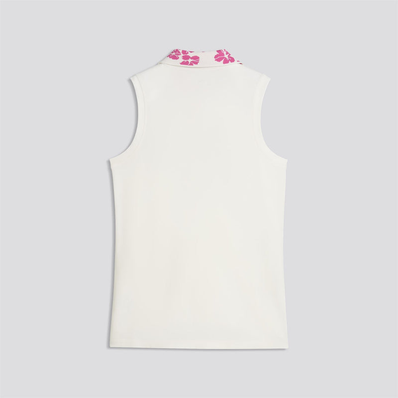 Modalon Floral Rib Sleeveless Polo Shirt Warm White/Pink Opan