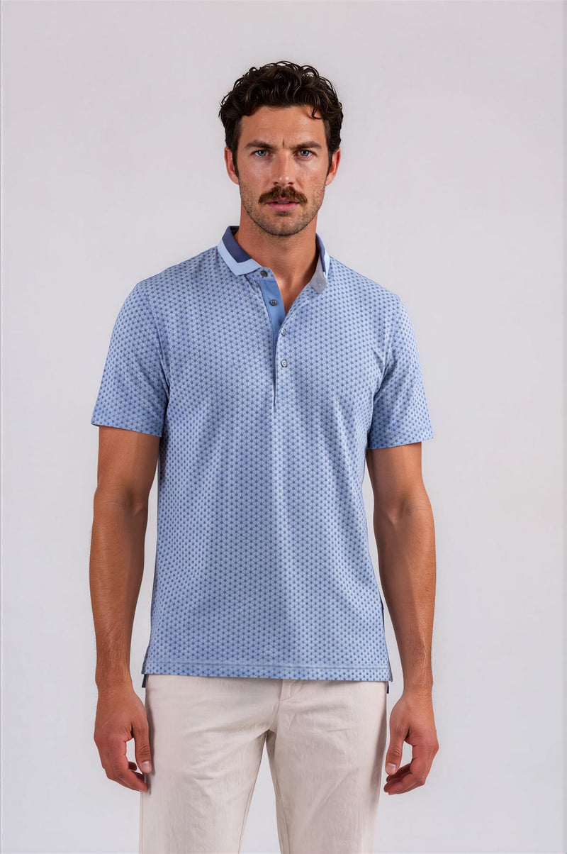 Mayberry Performance Polo Light Grey Heather Spur Print