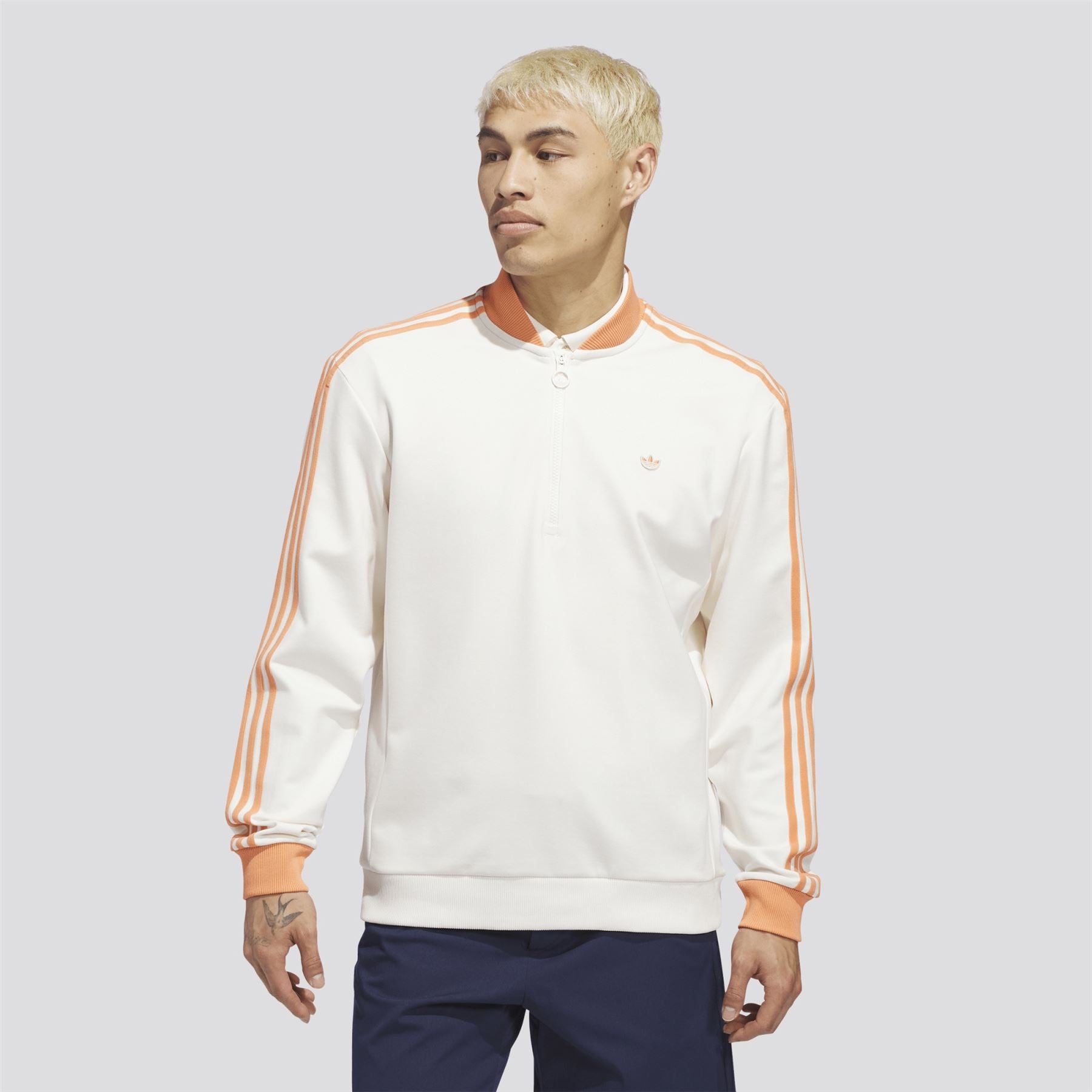 Originals 3-Stripe Quarter Zip Chalk White/Dusky Orange