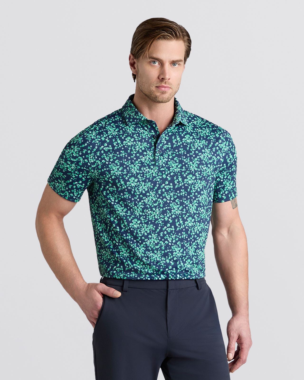 Floral Print Tech Jersey Polo Clover