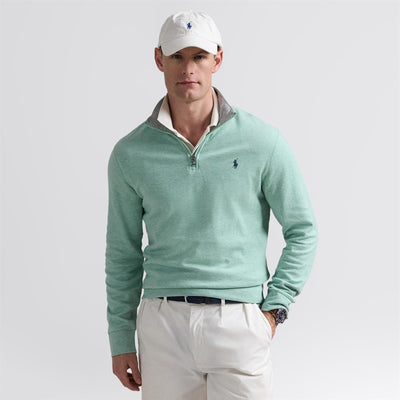 Polo Golf Quarter Zip Cotton Jersey Mid Layer Celadon Heather
