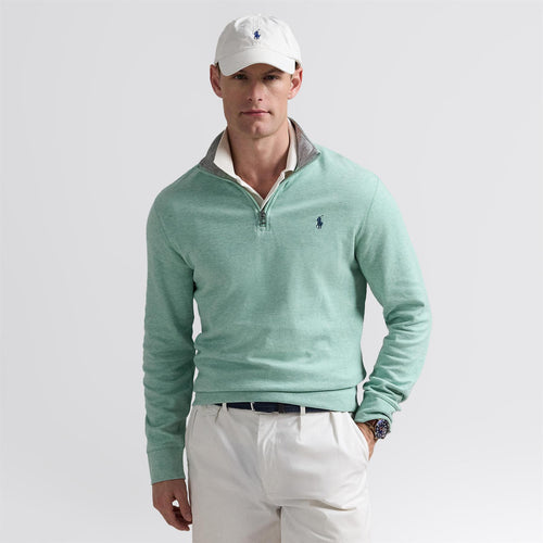Polo Golf Quarter Zip Cotton Jersey Mid Layer Celadon Heather