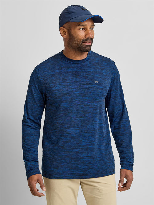 Long Sleeve Mesh Textured T-Shirt Navy