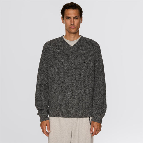 Vitor V-Neck Heavy Knit Sweater Dark Grey Melange