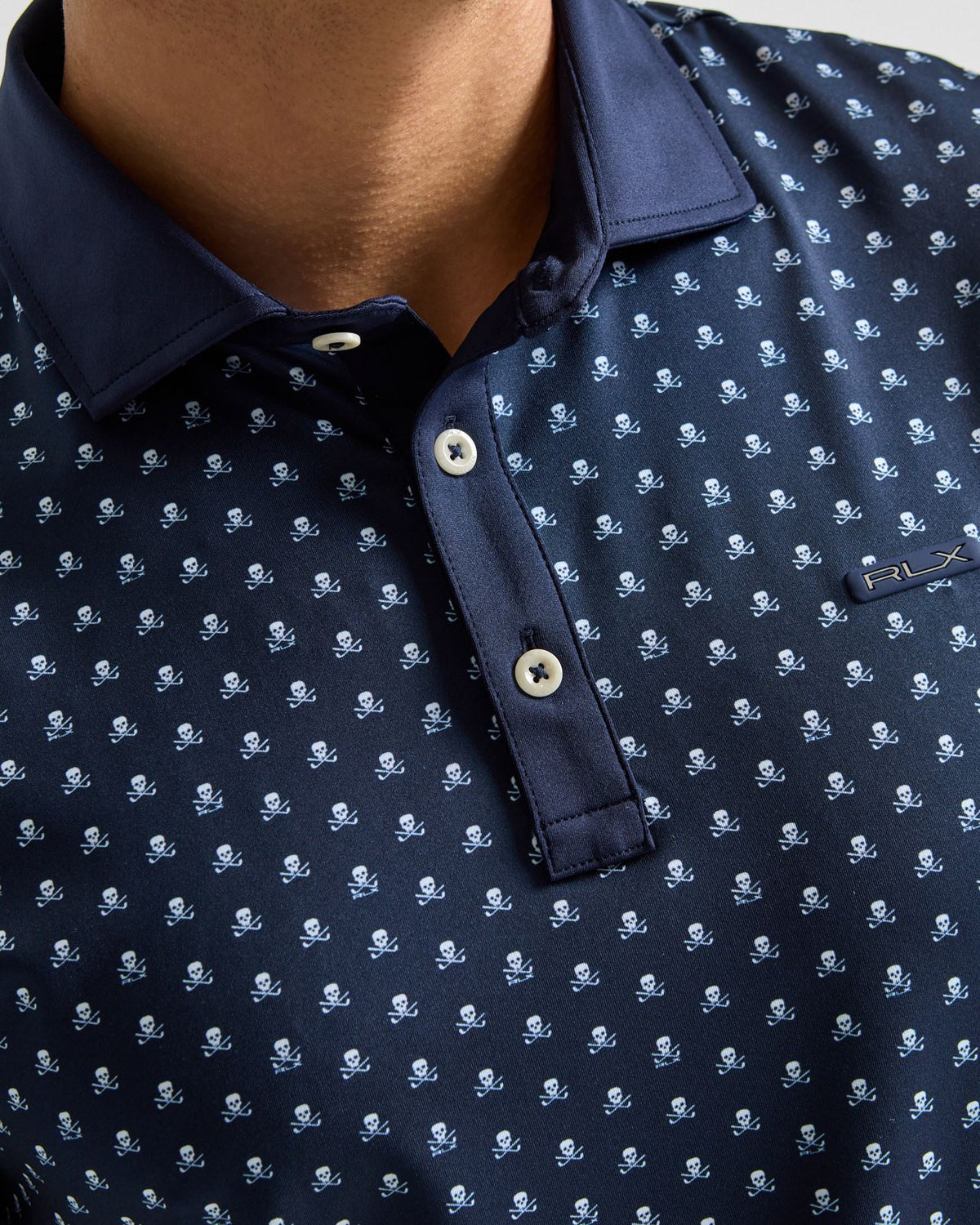 RLX Tailored Fit Airflow Polo Refined Navy Skull And Clubs
