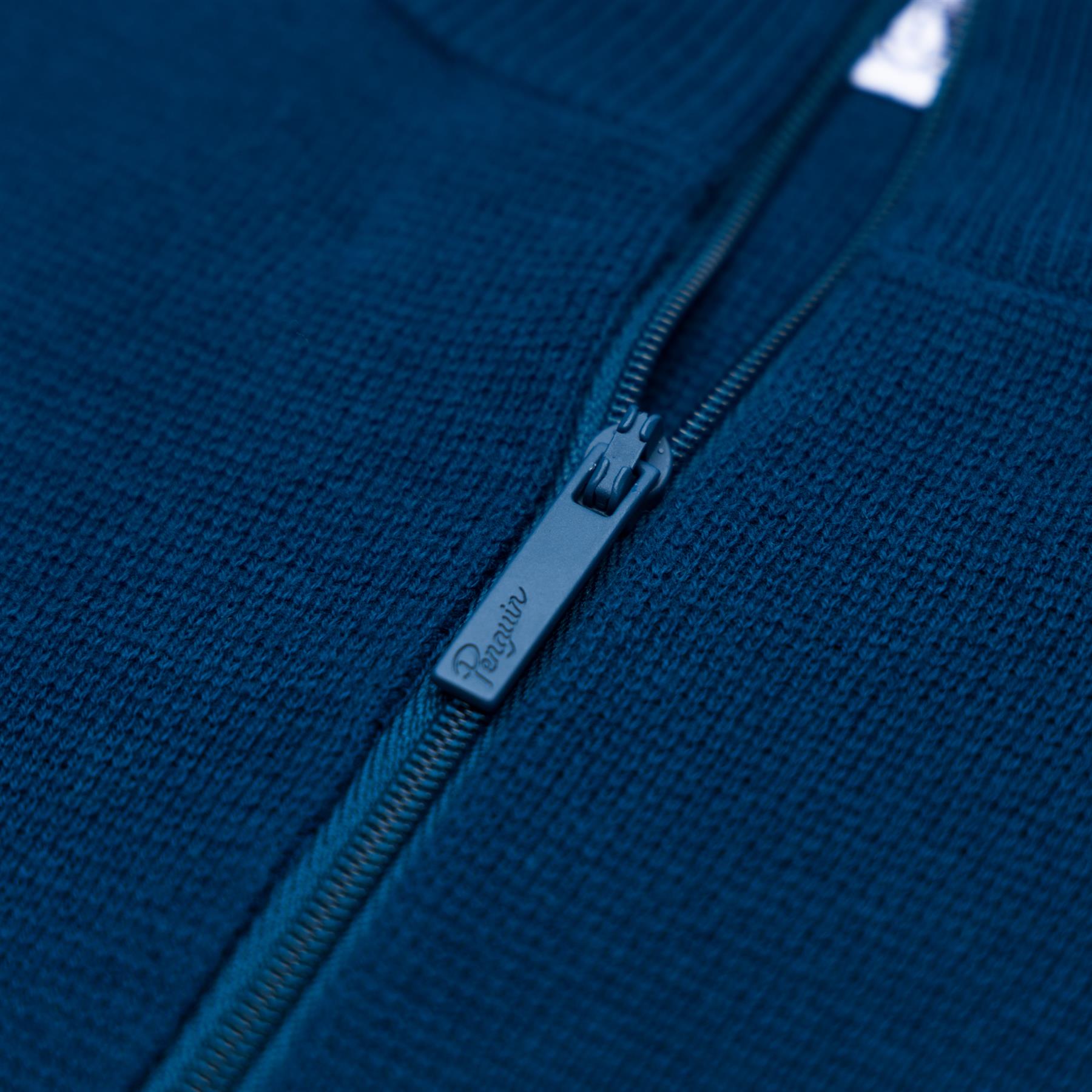 Original Penguin Jacquard Knit Quarter Zip Polo in Oil Blue