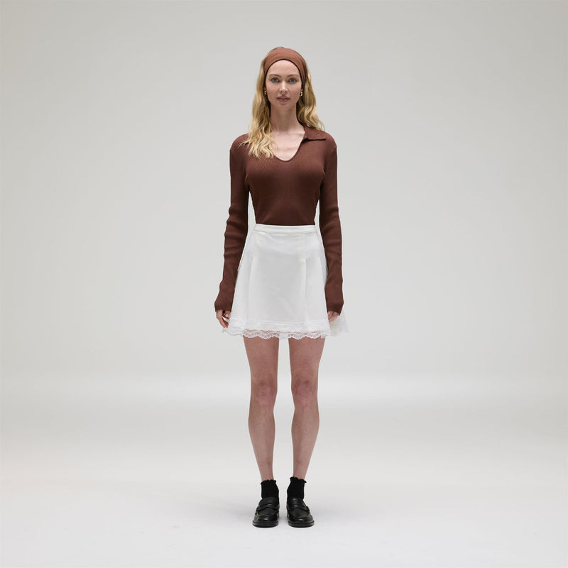 Samantha LS Ribbed Knit V-Neck Polo Brown