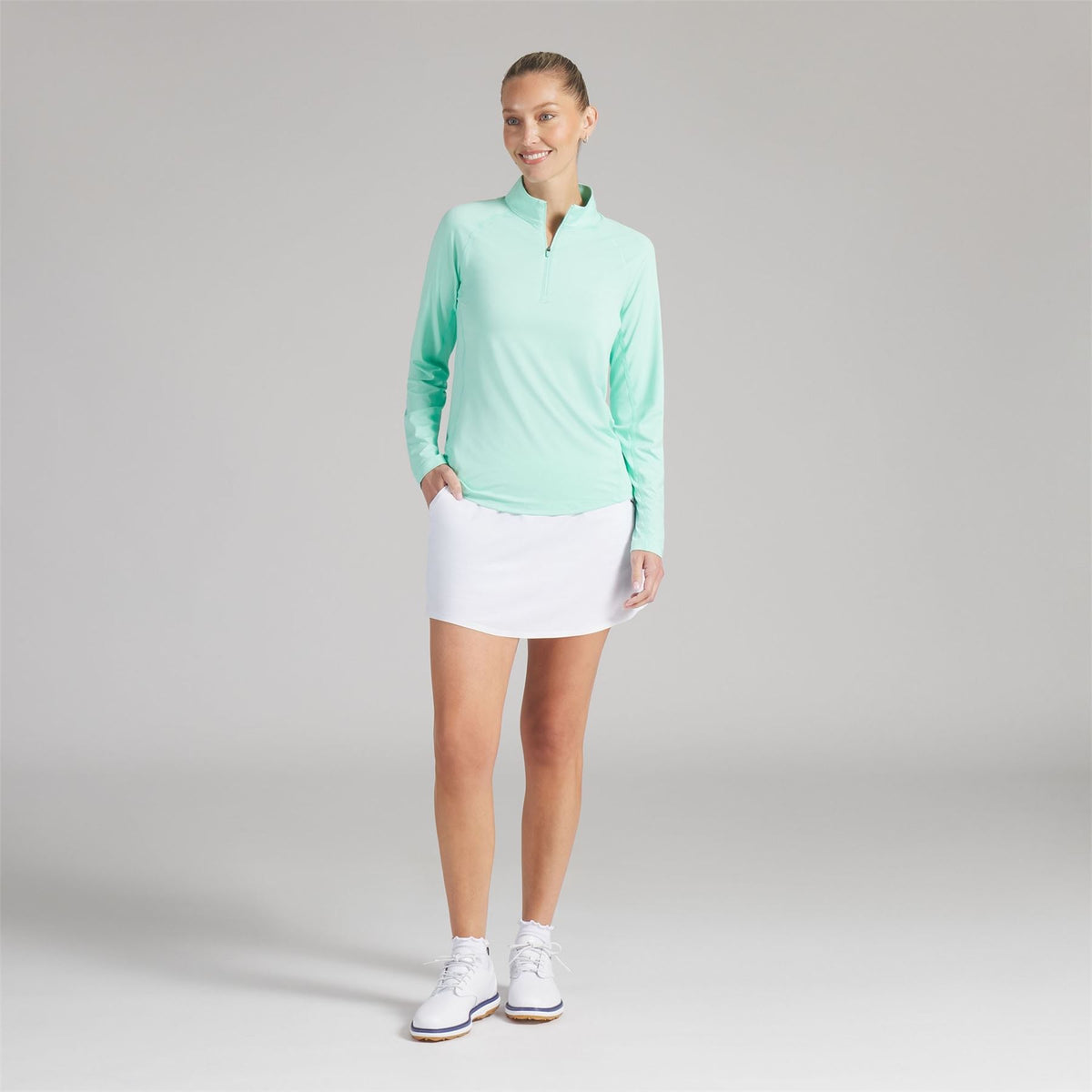 YOU-V Solid Quarter Zip Mint Jelly
