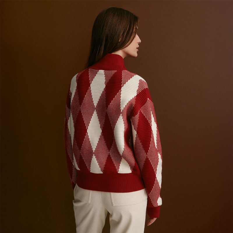 Karina Jacquard Knit Jacket Red Dahlia