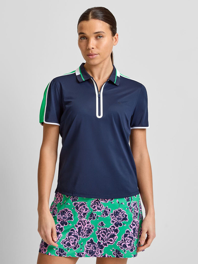 Tech Pique Contrast Panel Quarter Zip Polo