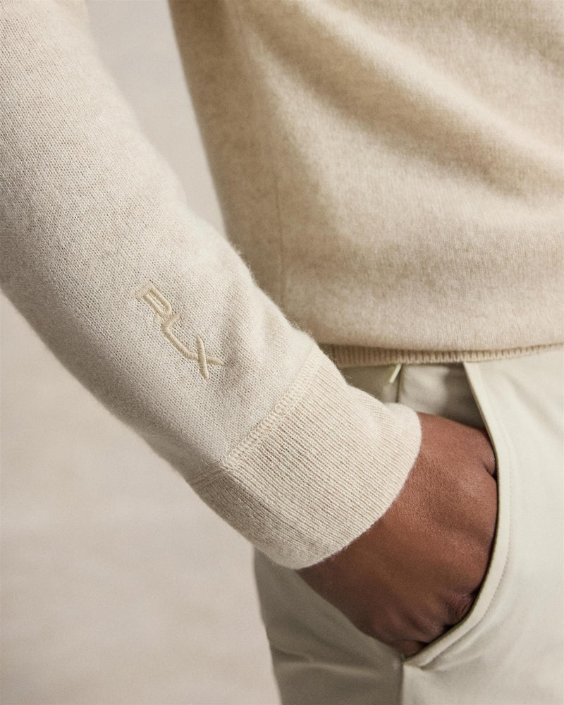 Washable Cashmere Hooded Sweater Ecru Tan Heather