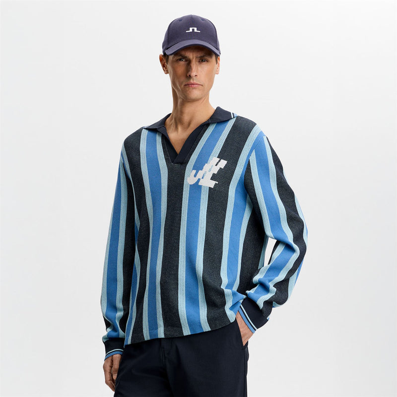 Silas Stripe LS Knit Polo JL Navy