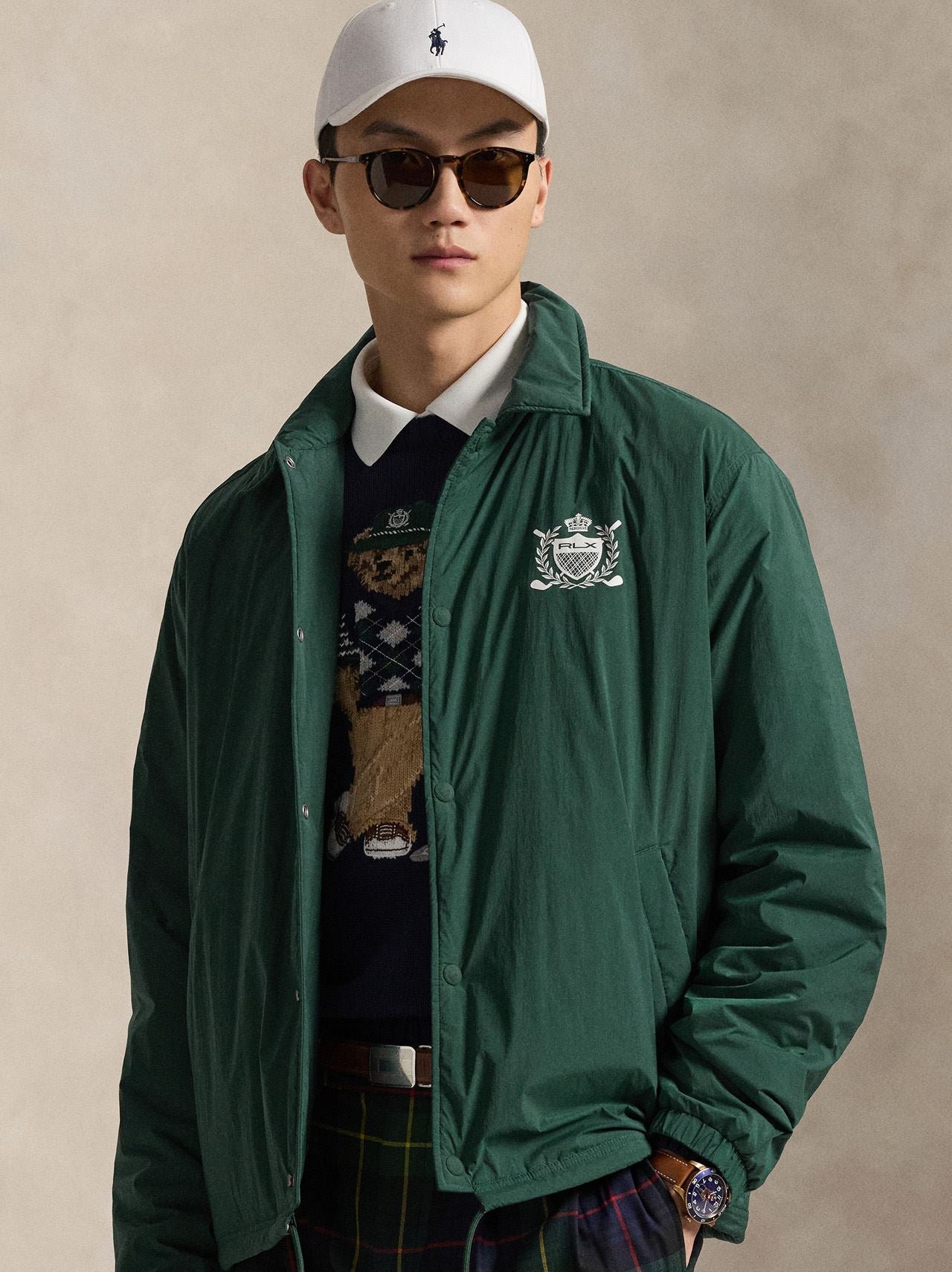 RLX Crest Print Coach Windbreaker Jacket Moss Agate