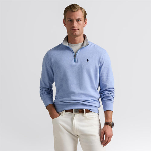 Polo Golf Quarter Zip Cotton Jersey Mid Layer Isle Heather