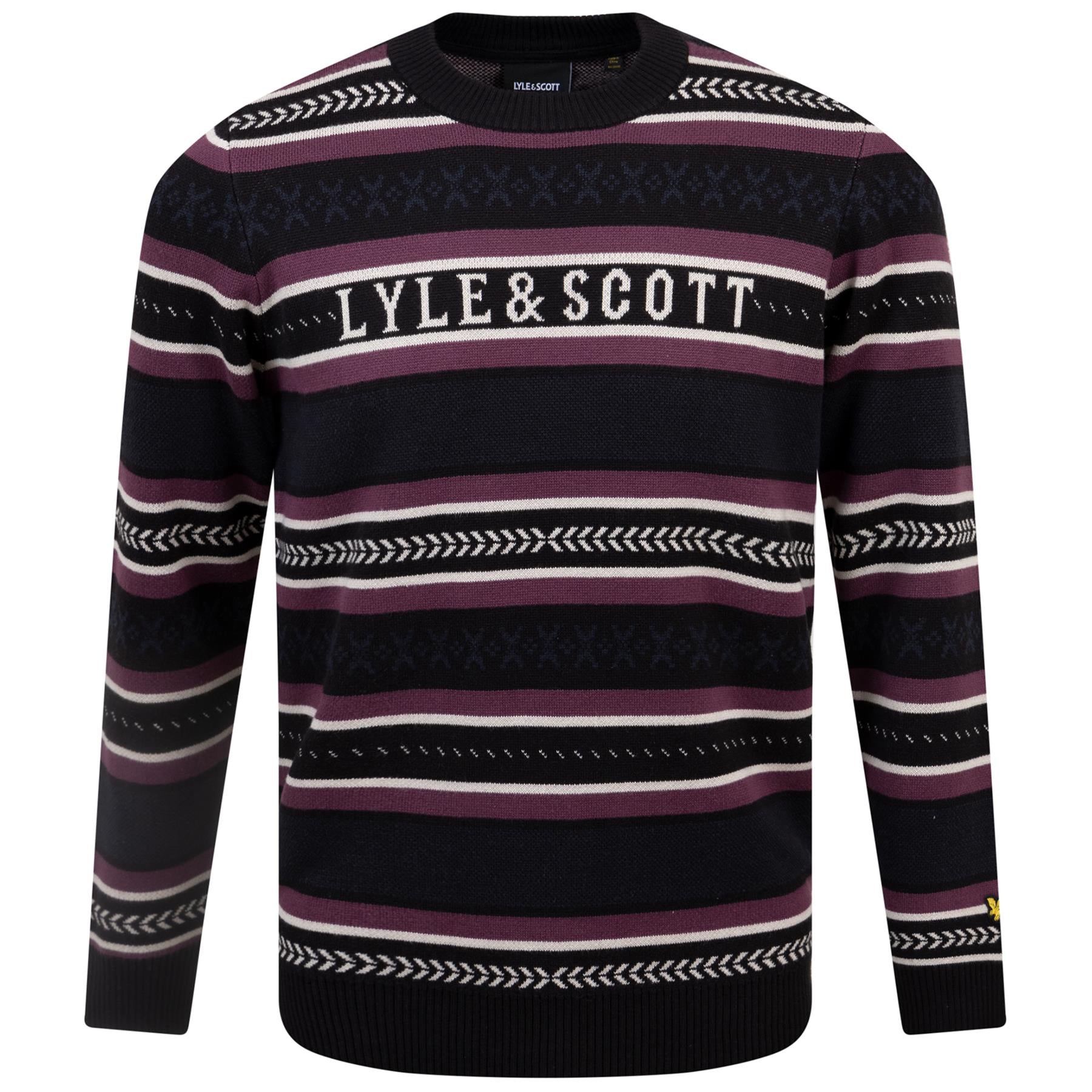 Glen Fair Isle Cotton Knit Crew Neck Jumper Jet Black