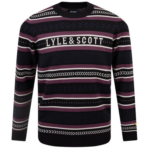 Glen Fair Isle Cotton Knit Crew Neck Jumper Jet Black