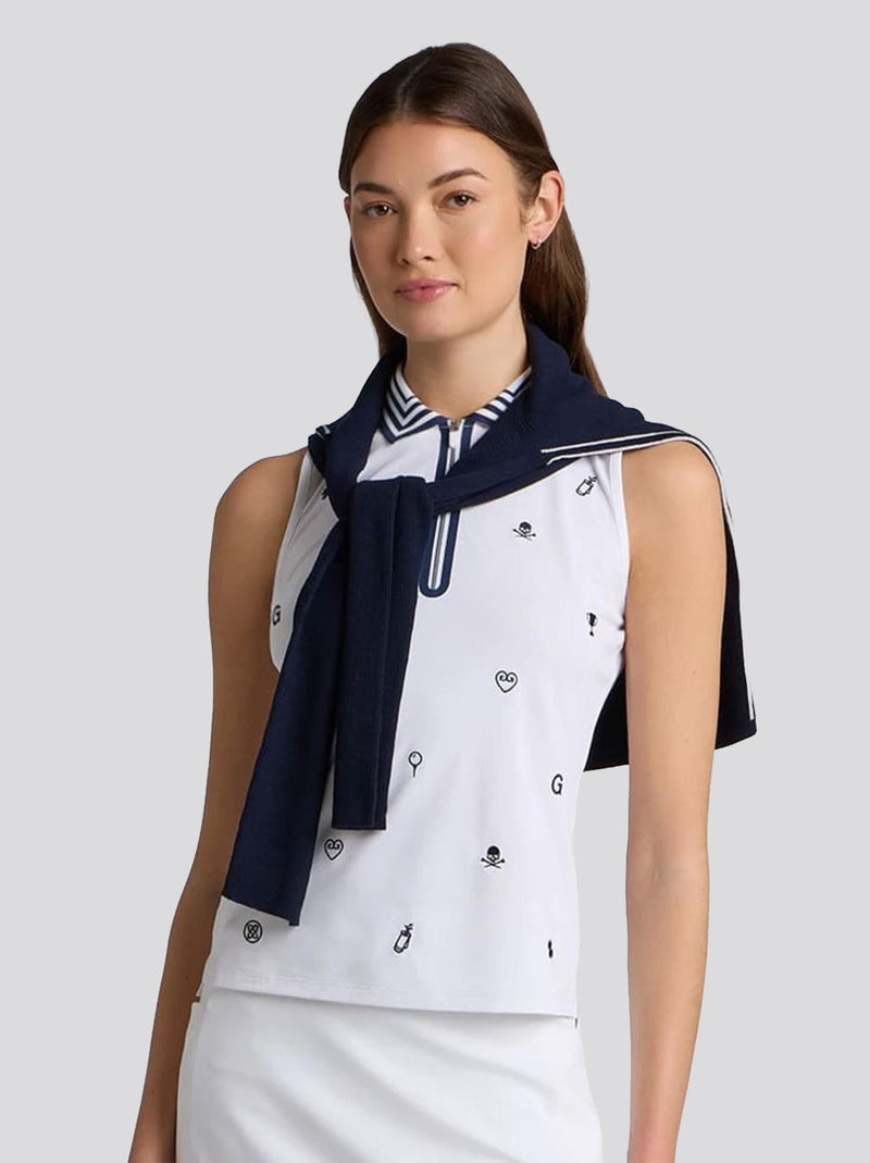 Icon Embroidered Quarter Zip Sleeveless Polo Snow