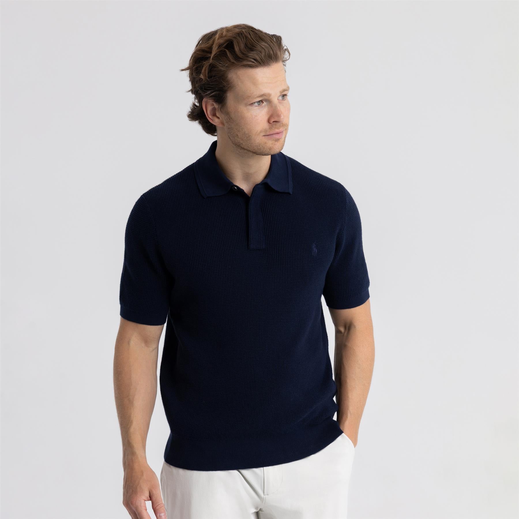 RLX Waffle Knit Cotton Polo Refined Navy