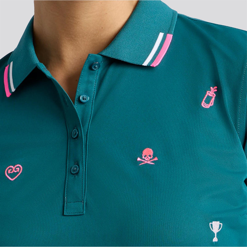 Icon Embroidered Tech Pique LS Polo Marine Teal
