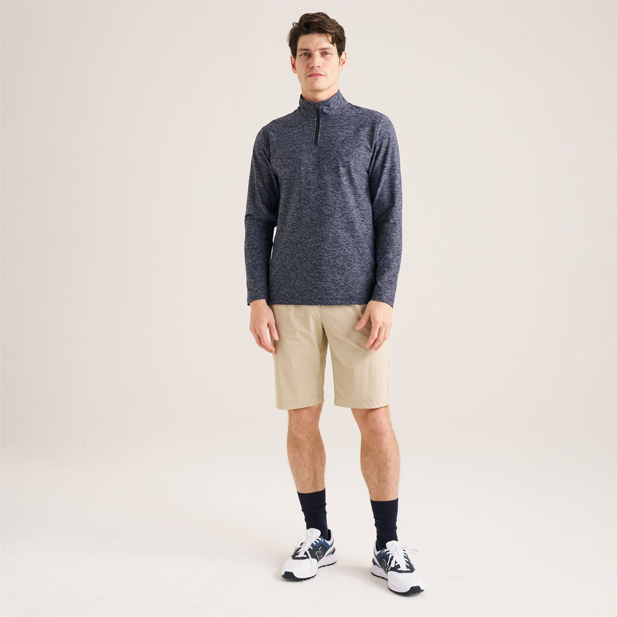 Panelled Mesh Quarter Zip Mid Layer Navy