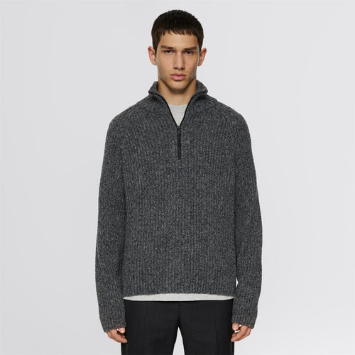 Victor Zip Wool Sweater Dark Grey Melange