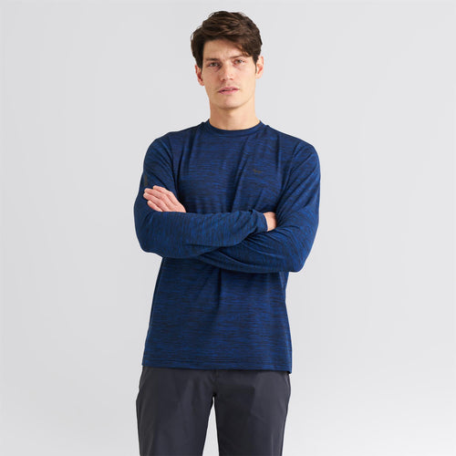 Long Sleeve Mesh Textured T-Shirt Navy