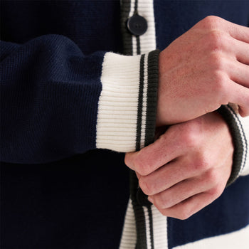 Golf Club Merino Wool Cardigan Navy