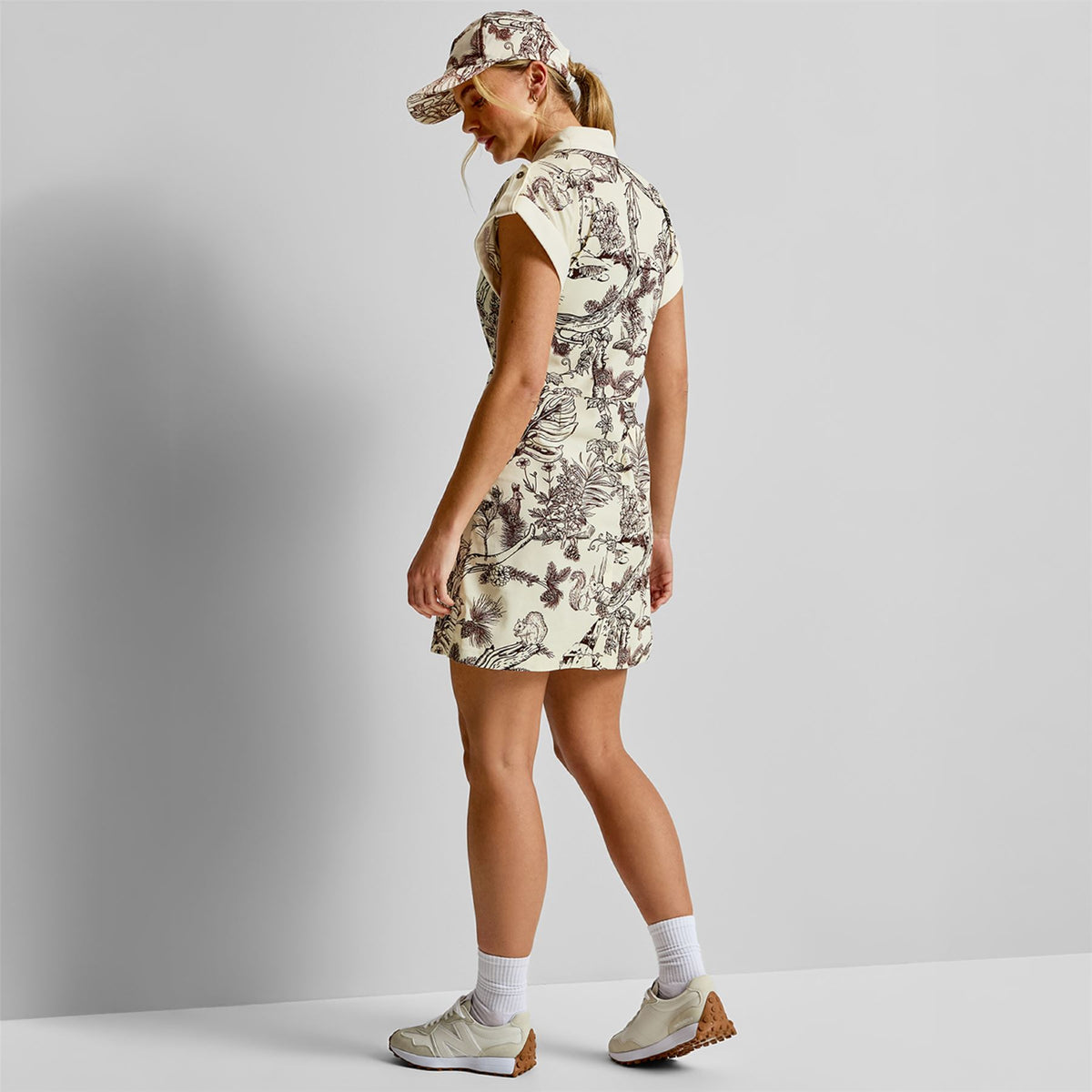Sleeve Rolled Dress Brown Botanical