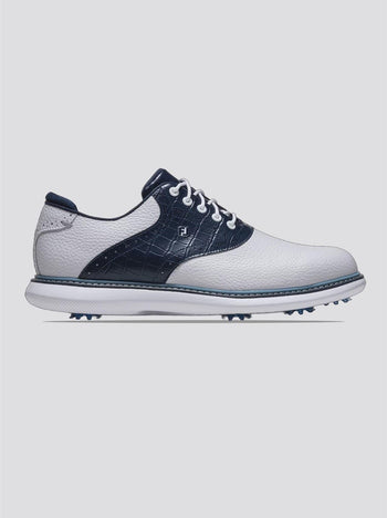 FootJoy FJ Traditions Spiked Golf Shoes White/Navy/Blue