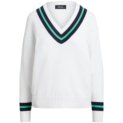 Sweat-shirt tricoté en coton à col en V RLX pour femme Blanc - SS24