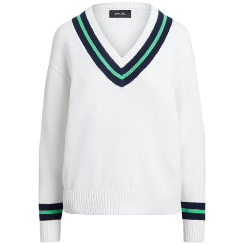 Womens RLX V-Neck Cotton Knitted Sweatshirt White - SS24