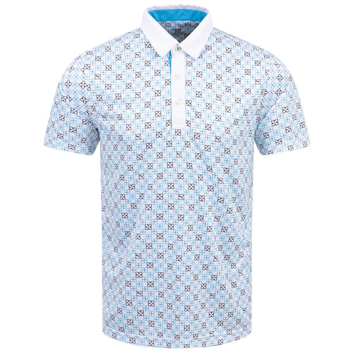 Poloshirt mit Pure-Monogramm-Print, Weiß/Blau – SS24