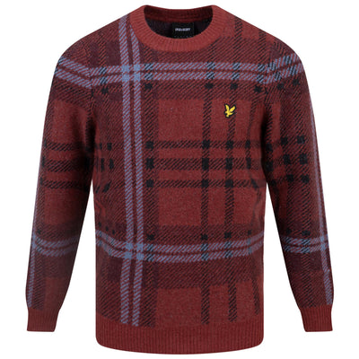 Check Knitted Crew Neck Jumper Burgundy Glade - AW23
